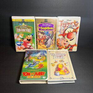 Lot of 5 Disney VHS Animated Movies Mickey, Jungle Book, Tigger, Winnie the Pooh